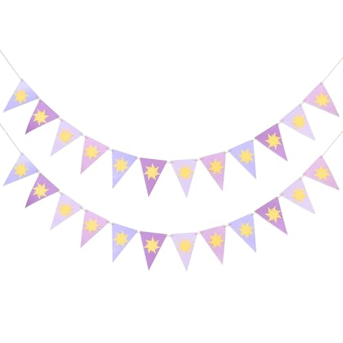 Purple Sun Flag Happy Birthday Banner - Purple Sun Bunting Birthday Banner Party Decoration Flag String Bunting Garland fo...