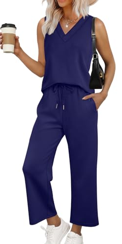 WIHOLL Two Piece Sets for Women Summer Outfits Matching Lounge Sets Wide Leg Crop Pants Vacation Travel