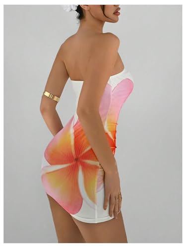 Milumia Women's Floral Tube Mini Dress Sexy Backless Bodycon Vacation Beach Sleeveless Dresses