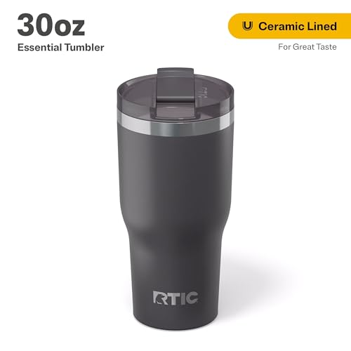 RTIC 30oz Essential Tumbler with Lid, Ceramic Lined, Insulated, Stainless Steel, Metal, Double Wall Vacuum-Insulation, Tra...