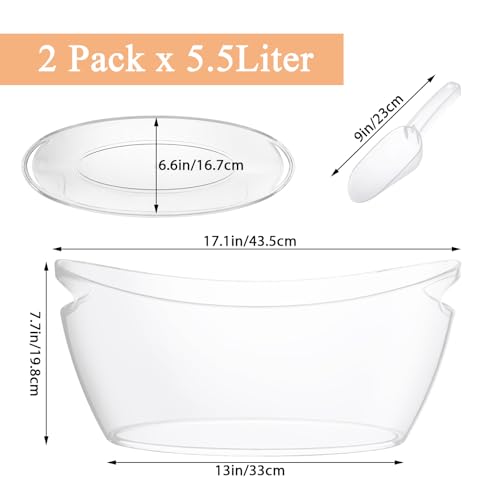 MIVIDE 2 Pack Ice Buckets for Parties, 6L Clear Ice Bucket with 2pcs Scoops, Large Champagne Buckets Tub, Ice Bucket for M...
