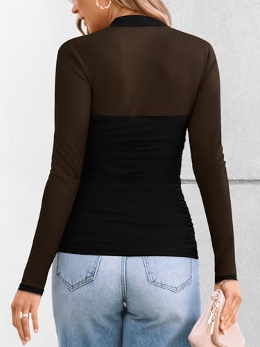 LILLUSORY Womens Long Sleeve Tops Mock Neck See Through Lace Shirts Sheer Going Out Sexy 2026 Fall Fashion Outfits
