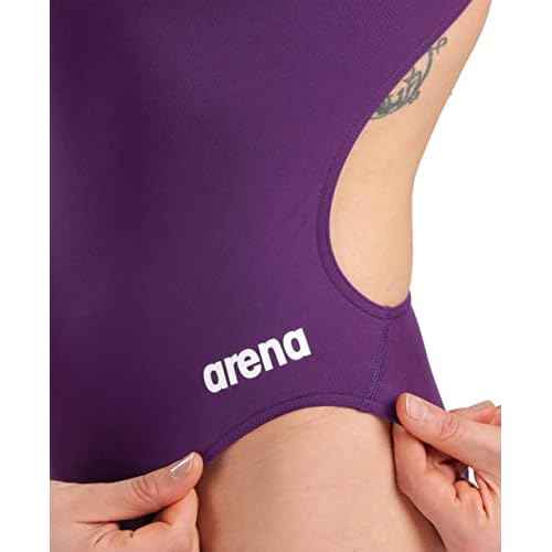 ARENA Women's Solid Team MaxLife Swimsuit Challenge Back One Piece Ladies Bathing Suit Competition Training Athletic Swimwear, Plum/White, US Size 30