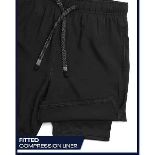 Reebok Boys Shorts - 2 in 1 Basketball Shorts with Compression Liner and Pockets - Gym and Running Boys Athletic Shorts