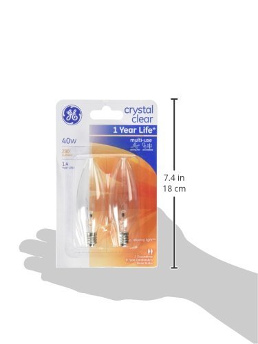 GE Crystal Clear Blunt Tip Decorative Light Bulbs (40 Watt), 280 Lumen, Candelabra Light Bulb Base, 2-Pack Chandelier Light Bulbs