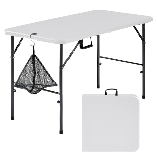 VECELO Folding Table 4 Foot with Mesh Bag, Indoor Outdoor Heavy-Duty Portable w/Handle,Fold-in-Half for Picnic, Party, Cam...