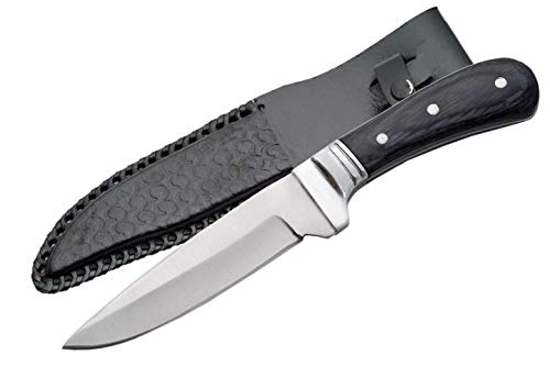 SZCO Full Tang Hunting Knife 9 Inch - Black Camping Knife with Wooden Handle and Stainless Steel Drop Point Blade & Sheath...