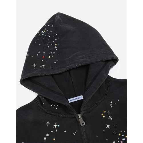 Aelfric Eden Star Rhinestone Zip Up Hoodies Womens Mens Casual Hooded Jackets Unisex Loose Crystal Y2K Pocket Sweatshirts
