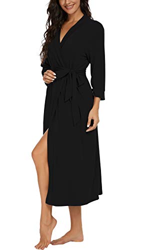 VINTATRE Women Kimono Robes Long Knit Bathrobe Lightweight Soft Knit Sleepwear V-neck Casual Ladies Loungewear