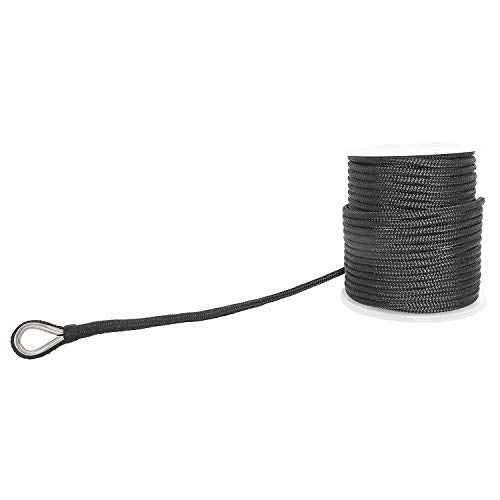 NovelBee 3/8 Inch X 300 Feet Double Braid Nylon Anchor Line with Stainless Steel Thimble and Plastic Chuck