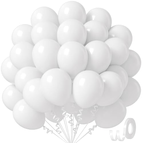 Awenztech White Balloons 12 inch, White Latex Balloons 50pcs Party Balloon for Engagement Bachelorette Bridal Shower Weddi...