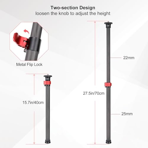 Koolehaoda Tripod Extender 2 Section Center Column Extension 28" Carbon Fiber Telescopic Stick Rod with 1/4" to 3/8" Screw...