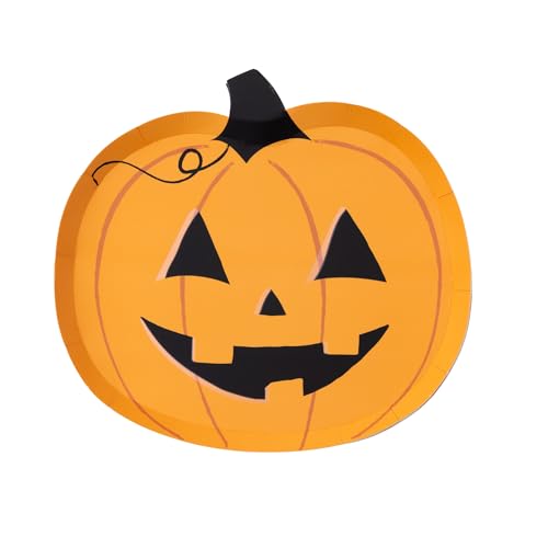 Bonjour Fête Orange Jack-O-Lantern Small Paper Party Plates | Disposable Dessert Plates | Premium Party Supplies | Hallowe...