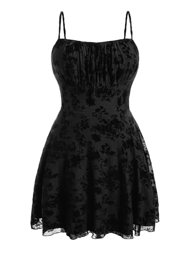 WDIRARA Women's Plus Size Cherry Print Tie Front Ruffle Hem A Line Cami Dress