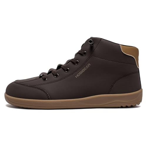 HOBIBEAR Leather Barefoot Boots Zero-Drop Wide Width Minimalist Shoes Unisex Mid Top Walking Boots