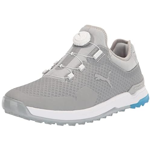 PUMA Men's Proadapt Alphacat Disc Golf Shoe, High Rise Silver-Ibiza Blue, 11.5