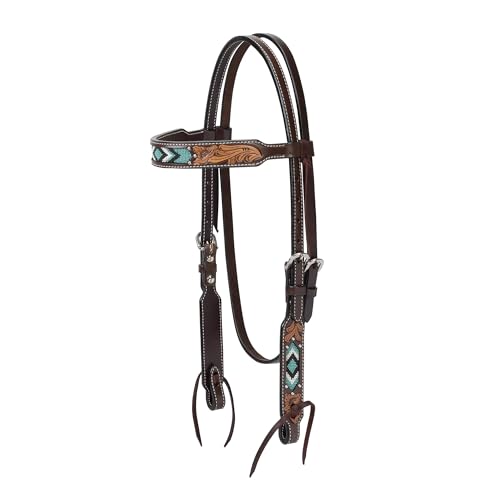 Weaver Leather Turquoise Diamond Beaded Horse Headstall, Leather Headstalls for Horses for Trail Riding, Durable Equine Supplies, Dark Oil