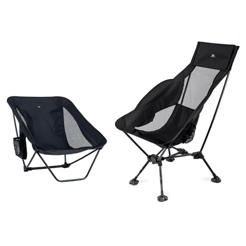 iClimb 1 Adjustable High Back Anti-Sinking Chair and 1 Low Back Chair Bundle, Ultralight Compact for Two Person Outdoor Ca...