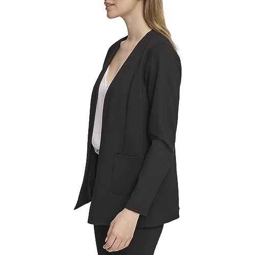 Calvin Klein womens Lightweight Ponte V Neck Utilitarian Pockets Jacket (Standard and Plus Size)