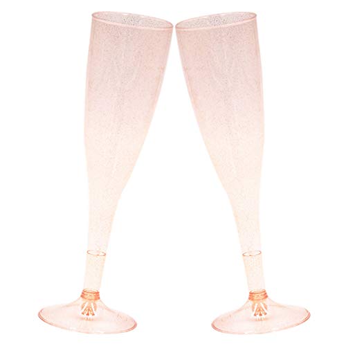 Homy Feel Rose Gold Glitter Plastic Champagne Flutes 30 Pack, 6.5 OZ Disposable Plastic Wine Glasses, Reusable Champagne G...