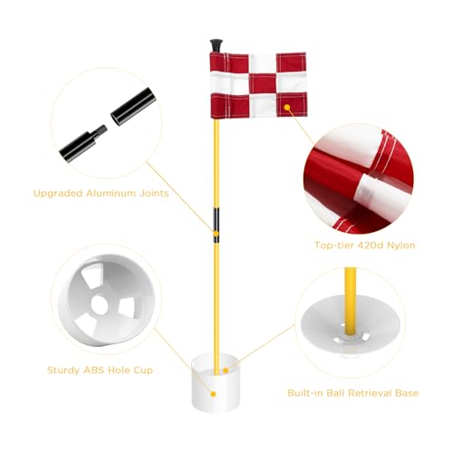 KINGTOP Portable Golf Hole Cutter and 3ft Golf Flagstick Bundle – Carbon Steel Blade for Easy Digging, 2-Section Ball Retr...