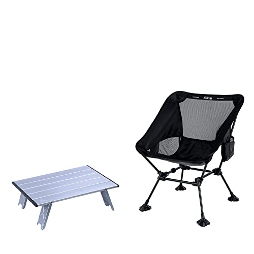 iClimb 1 Mini Folding Table and 1 Anti-Sinking Large Feet Chair Bundle, Ultralight Compact for Single Person Outdoor Backp...