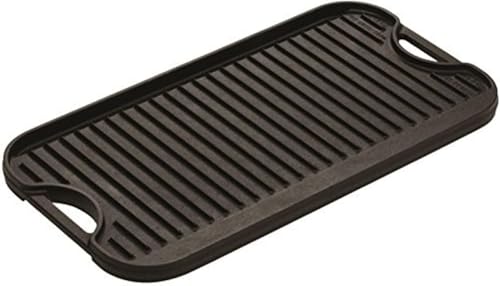 Lodge 20 x 10.44 Inch Pro-Grid Reversible Cast Iron Grill/Griddle – Double Burner Cookware, Pre-Seasoned, Non-Toxic, Made ...