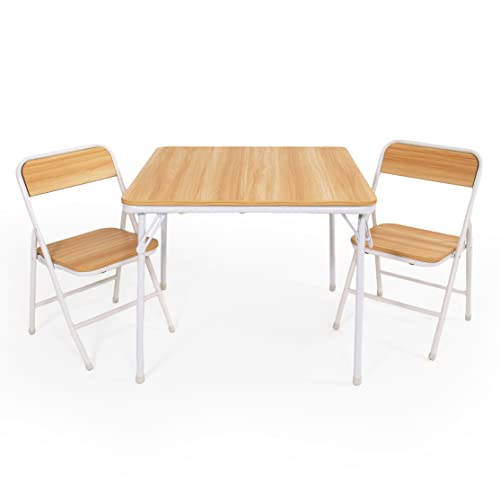 Humble Crew Journey 3-Piece Toddler Wood Folding Table & Chairs Set, Natural/White – Kids Table with 2 Folding Chairs for ...