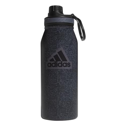 adidas 1 Liter (32 oz) Metal Water Bottle, Hot/Cold Double-Walled Insulated 18/8 Stainless Steel, Twill Black/Black/Grey F...