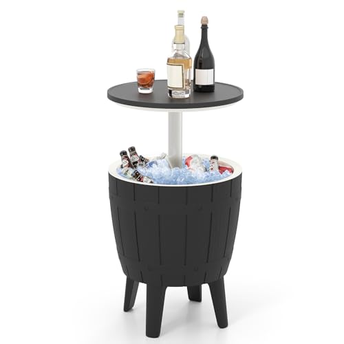 COSTWAY Outdoor Cooler Bar Table, 10 Gallon Cooler with Height Adjustable Tabletop, 3-in-1 Ice Bucket for Beer & Wine, Al...