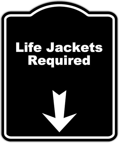 Life Jackets Required Black Sign Arrow Down Aluminum Composite Sign 20 x 24 inches
