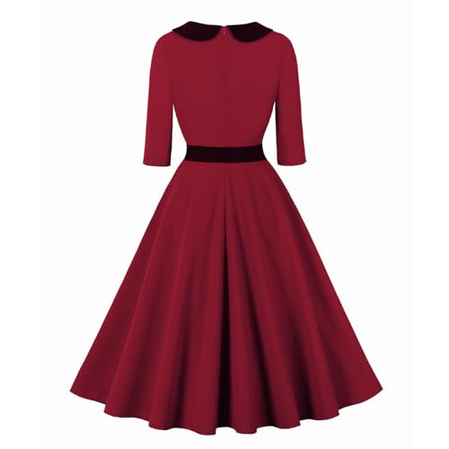 Wellwits Women's Collared Button 3/4 Sleeves 1940s Vintage Work Dress