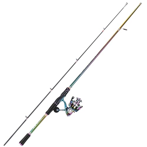 Sougayilang 2 Packs Spinning Fishing Reel Rod Combo, Two Pieces Colorful Poratble Light Weight Fishing Rod with Powerful F...