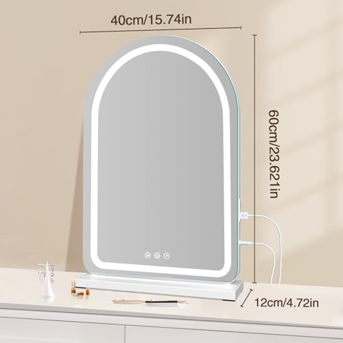 16" x 23.6" Large Makeup Vanity Mirror with Lights for Dressing Room and Bedroom,3 Color Modes,Memory Function