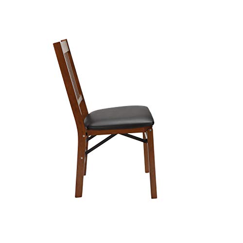 MECO Stakmore True Mission Wooden Folding Chairs with Padded Seats, Set of 2 - No Assembly Foldable Dining Chairs, Steel F...