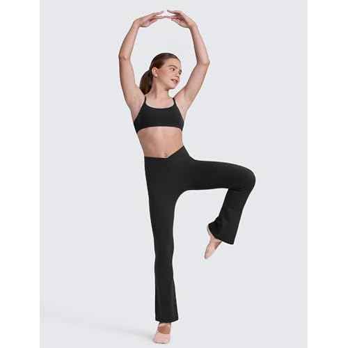 CRZ YOGA Girls Butterluxe Crossover Waist Yoga Flare Leggings - Dance Casual Athletic Pants Bell Bottoms Kids Teen