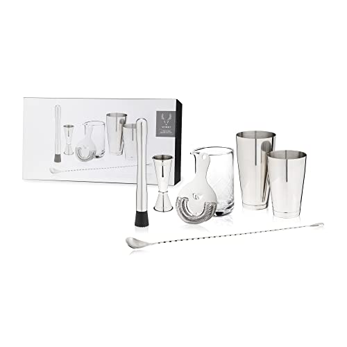 Viski Bartender Kit for Mixed Drinks and Cold Brew Cocktails, Includes Boston Cocktail Shakers, Mixing Glass, Jigger, Mudd...
