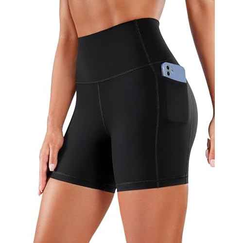CRZ YOGA Women's Naked Feeling Biker Shorts with Pockets 5'' - High Waisted Yoga Gym Workout Spandex