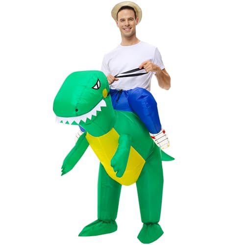 BROWNYEW Inflatable Dinosaur Costume Adults, Inflatable Halloween Costumes, Ride on Dino Costume, Blow Up T-rex Costume Fa...