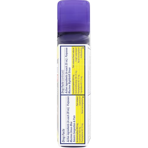 Mucinex Maximum Strength Sinus-Max Severe Congestion & Pain + Nightshift Sinus Liquid, Cold and Flu Medicine for Adults, Over-The-Counter Medication for Multi-Symptom Relief, 2x6 Fl Oz
