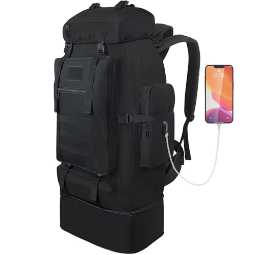 Vaupan 70L/100L Hiking Backpack with USB Charging Port, Expandable Large Military Tactical Backpack, Waterproof MOLLE Ruck...