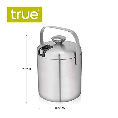 True Stainless Steel Ice Buckets for Parties with Lid, 1.3L Capacity Double Wall Ice Bucket with Tongs, Insulated Ice Buck...
