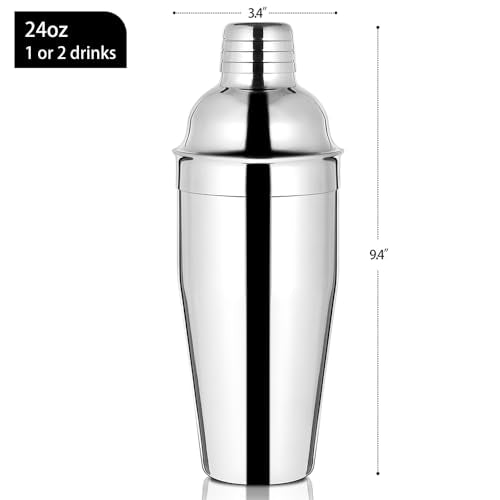 Etens Bar Cocktail Shaker, 24 oz Martini Shaker Drink Mixer with Built-In Strainer for Bartending – Stainless Steel Barten...