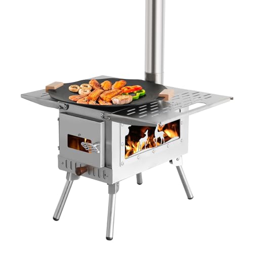 Outdoor Camping Tent Stove Portable Camping Stove Stainless Steel Stove With Chimney Pipe for Outdoor Cooking Camping BBQ ...