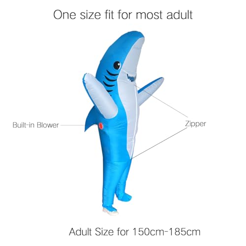 Poptrend Adults Inflatable Halloween Costumes Blow Up Blue Shark Costume for Halloween, Birthday Gift Cos Play Party(Blue Shark)