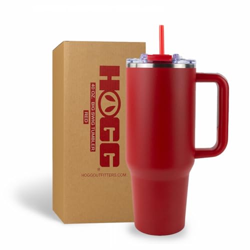 Hogg Big Swig 40 oz Tumbler with Handle and Straw - Red, 40oz Insulated Stainless Steel, Water Tumbler with Straw, Water C...