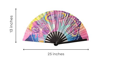 CYNMOON - Mushrooms - Large Rave Clack Folding Hand Fan for Men/Women - for EDM, Music Festival, Club, Event, Party, Danc...