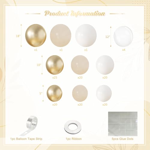 White and Gold Balloon Garland Arch Kit 132Pcs Metallic gold Ivory white Cream White Clear Balloons Different Sizes for We...