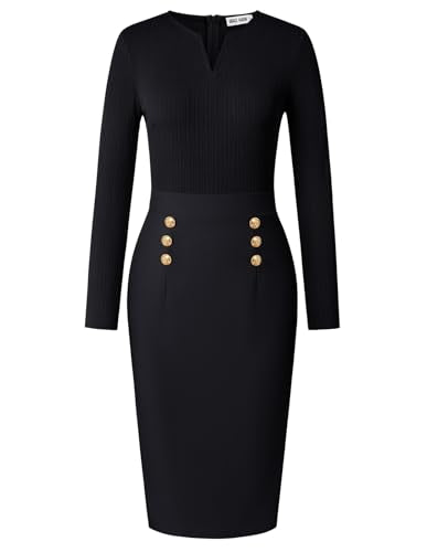 GRACE KARIN Women's 2026 Fall Henly V Neck Business Work Dress Long Sleeve Bodycon Midi Elegant Office Sheath Dress