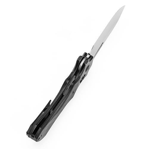 Kansept Quasar Pocket Knife, 3.38''Stonewashed Cpm 20cv Sharp Steel Blade, Titanium and Twill Carbonfiber Handle, Cross Ba...